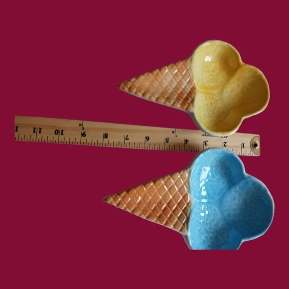 glazed ceramic ice cream plates set of 2 yellow/blue - Picture 6 of 9